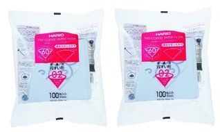 Hario 02 100 Count Coffee Paper Filter, White with Tab (Total 200 Sheets) N2