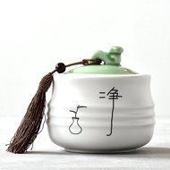 XDOBO L Ceramic Tea Tin Dry Goods Seal Pot Tea Storage Container Sealed Can Tea Accessories (D) N2