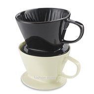 DOWONSOL Ceramic Porcelain black Coffee maker Dripper with 10pcs filters Sever Set Coffee Filter Cone (101+10pcs... N5