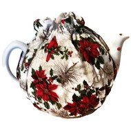 Teapot Cozy with Red poinsettias and pine boughs for 5-8 cup teapot #349 N4