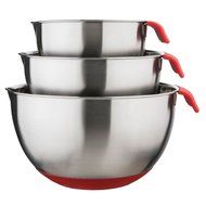 Pearington 3 Piece Mixing Bowl with Nonslip Bottom and Handle, Red