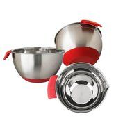 Pearington 3 Piece Mixing Bowl with Nonslip Bottom and Handle, Red N2