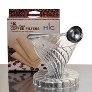 HIC Glass Coffee Dripper (Dripper + 100 Paper Filters + Stainless Steel Scoop) N3