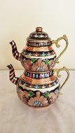 Handmade Turkish Copper Ottoman Inlaid Antique Stylish Teapot Kettle Tea Samovar N2