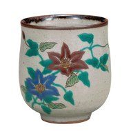 Kutani Yaki(ware) Japanese Yunomi Tea Cup Clematis N2