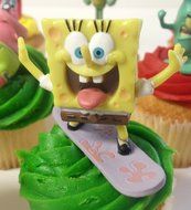 Spongebob SquarePants 11 Piece Birthday Cupcake Topper Set Featuring 2&quot; to 3&quot; Cupcake Toppers of Squidward, Sandy... N7