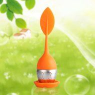 Huayoung 3-pcs Leave-shaped Silicone &amp; Stainless Steel Tea Infusers Useful Tea Filters (Orange) N12