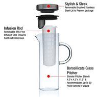 Glass Water Pitcher With Lid &amp; Infuser Rod | Borosilicate Glass Carafe W/ Up To 50Oz/1500ml Capacity | Stainless... N9