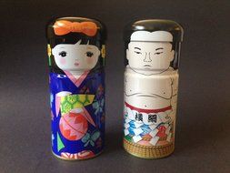 Japanese Kotobuki 6-1/8"H Kokeshi &amp; Sumo Tea Canister Containers N2