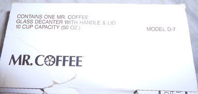 Mr. Coffee 10 Cup Glass Decanter Carafe Model D-7 -- Fits Black &amp; Decker Spacemaker SDC2A, SDC2D, SDC3A, Bunn... N4