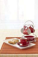 Imusa A120-22179 Red Stoneware Espresso Set with Chrome Rack, 8 piece N2