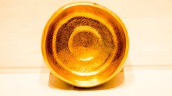 Matcha bowl chawan Kutaniyaki gilded with gold leaf Artist Artwork Hasegawa Suikou N4