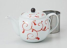 Saikai Pottery Red Karakusa pattern Pot type Kyusu Japanese Teapot with super stainless strainer from Japan 60174