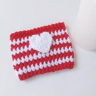 Travel Coffee Sleeve Striped Red and White with Heart Applique N2