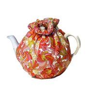 Teapot Cozy with Yellow birds and Orange, Red paisley on white for a 5-8 cup teapot #307 N5