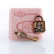 Miniature Skull and Cross Bones Lock and Key Silicone Mold Food Safe Mold Craft Jewelry Mold. Perfect size to... N7