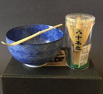Japanese Nami Wave Porcelain Matcha Bowl Bamboo Scoop 80 Whisk Tea Ceremony Set