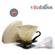 Coffee Dripper – Vitabliss Glass Coffee Brewer Maker Cone of 3 oz. with Paper Filters N6