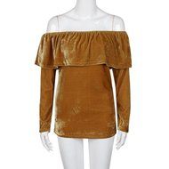 Women&#039;s Blouse,Laimeng Winter Velvet Long Sleeve Off Shoulder Flared Casual Tops Blouse (M, Gray) N9
