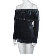 Women&#039;s Blouse,Laimeng Winter Velvet Long Sleeve Off Shoulder Flared Casual Tops Blouse (M, Gray) N11