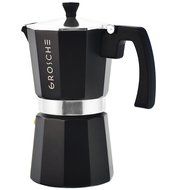 GROSCHE Milano Moka Stovetop Espresso Coffee Maker with Italian Safety Valve and Protection Handle, Black, 3 cup N17