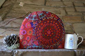 Red or Blue Artisanal Cotton Insulated Tea Cozy Kaffe Fassett Print Millefiori - 4 Sizes Available