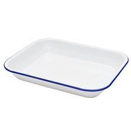 Enamelware Large Roasting Pan - Solid White with Blue Rim N3