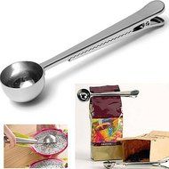 Oak-Pine Silver Stainless Steel Ground Coffee Tea Measuring Spoon with Bag Seal Clip Inspired Kitchenware N4