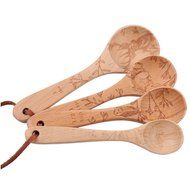 YOULANDA Kitchen Solid Beech Wood Tea Coffee Spice Measuring Spoon Set Of 4 N6
