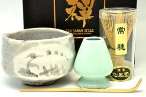 Japanese Mino Yaki ware Matcha Bowl And Tea Ceremony Set Green Tea 11 / 11 / 8cm (4.3 / 4.3 / 3.1inch)[7394] N2