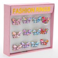 Rhode Island Novelty 12 Piece Butterfly Ring with Display Box, Assorted