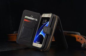 Samsung Galaxy S7 Dermis Wallet case,Aroko Handmade Genuine Cowhide Leather Wallet Cover Case Large Capacity Leather... N8