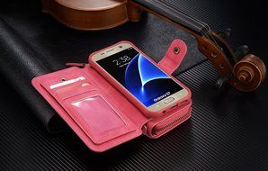 Samsung Galaxy S7 Dermis Wallet case,Aroko Handmade Genuine Cowhide Leather Wallet Cover Case Large Capacity Leather... N10