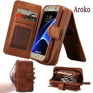 Samsung Galaxy S7 Dermis Wallet case,Aroko Handmade Genuine Cowhide Leather Wallet Cover Case Large Capacity Leather... N11