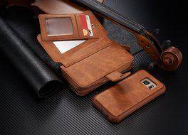 Samsung Galaxy S7 Dermis Wallet case,Aroko Handmade Genuine Cowhide Leather Wallet Cover Case Large Capacity Leather... N12