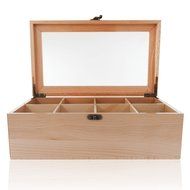Wood Tea Box &ndash; Tea Bag Organizer &ndash; 8 Compartment Storage Chest with Clear Glass Lid &amp; Front Hook &ndash; Caddy for Jewelry... N4