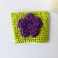 Crochet Coffee Cozy - Green with Purple Flower N2