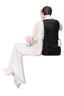 Couple Sitting on Edge Hand Painted Porcelain Bride Groom Cake Topper N4