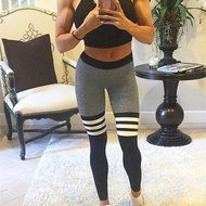FAPIZI &hearts; Women Pants &hearts; Women Fitness Yoga Leggings High Waist Stripe Patchwork Skinny Push Up Pants (L, Black) N4