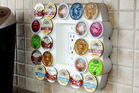 Cafe Wall Caddy (white) - Holds Up to 22 Keurig K-Cup Coffee or Tea Pods - Use Existing Outlet Cover to Free up... N2