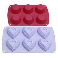Webake 2 Pack Silicone Cake Molds,Bundt and Madeleine Pan,Round and Heart Shape Muffin Cupcake Pan (Red,Blue) N8