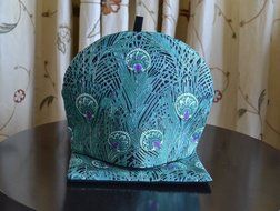 Artisanal Cotton Insulated Tea Cozy - OR Tea Cozy Set With Trivet - Liberty of London Inspired Turquoise Peacock...