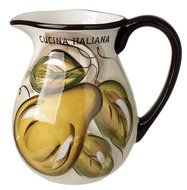 Original Cucina Italiana Ceramic Water Pitcher 2.5 Quart Yellow, Brown Rim, Fruit Design