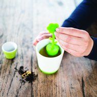 Premium Tea Infuser 4 Piece Set: Silicone Infuser, Ceramic Flower Pot Holder, and Ceramic Tea Mug with Built In... N3