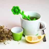 Premium Tea Infuser 4 Piece Set: Silicone Infuser, Ceramic Flower Pot Holder, and Ceramic Tea Mug with Built In... N4