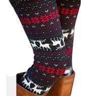 PHOTNO Women Skinny Leggings Stretchy Flower Deer Printed Pencil Tight Pants