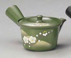Yamakikai Green Kyusu(Japanese teapot)with White Flowers 280cc GL1501 from Japan