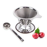 Stainless steel coffee dripper filter. Reusable paperless coffee cone with separate stand. Environmentally friendly... N2