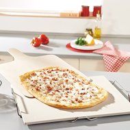 Leifheit Round Ceramic Pizza Stone with Carrying Tray and Large Slicer, 33cm, Gray N3