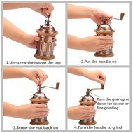 3E Home Manual Canister Stainless steel Burr Coffee Mill Grinder, Stainless Steel Top, and Antique Copper Body N5
